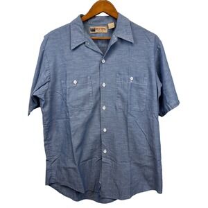 Vintage Big Mac Mens Blue Short Sleeve Pearl Snap Work Shirt Large Lightweight